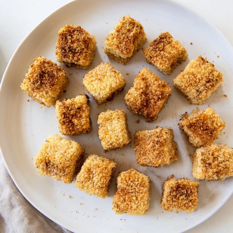 Close-up of freshly baked Popcorn Tofu Bites, showcasing their satisfying crunch and delicious flavor.