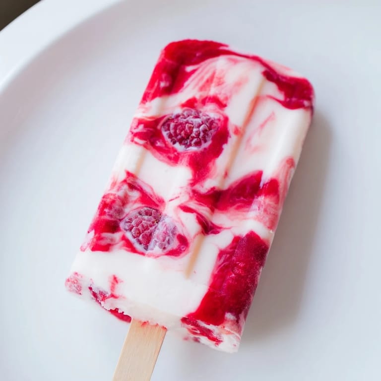 Frozen Raspberry Coconut Ice Pops layered with coconut milk, a refreshing vegan treat on a hot day.