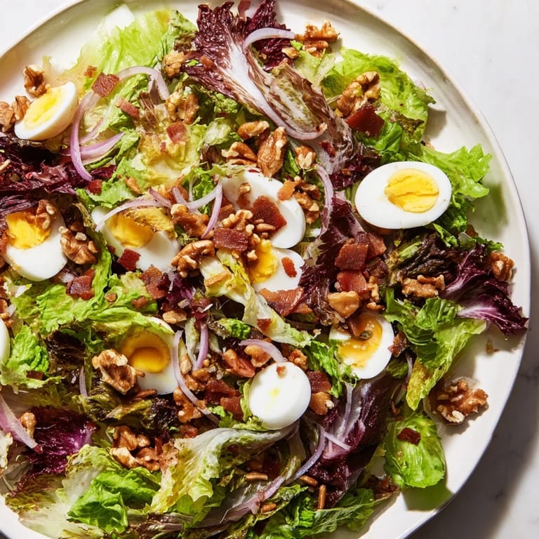 A close-up of a delightful Bitter Greens Salad, highlighting bacon and vibrant, slightly wilted greens.