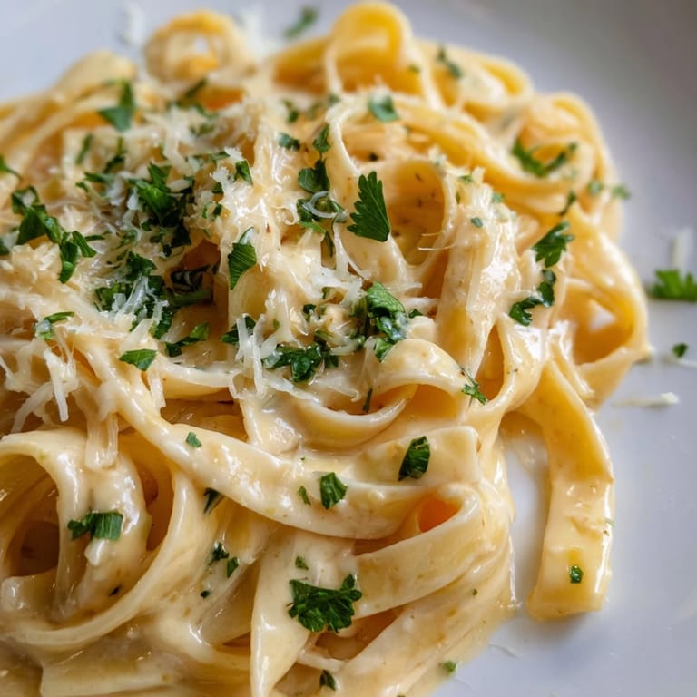 Frisch gekochte Sriracha-Honig-Pasta dampft in einer großen Pfanne, während Knoblauch und cremige Soße die Nudeln umhüllen.