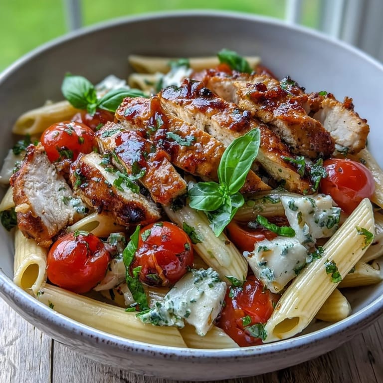 Sommerliches Abendessen: Geschmortes Hähnchen mit Knoblauch, Kirschtomaten und frisch geriebenem Parmesan im Nudeltopf.