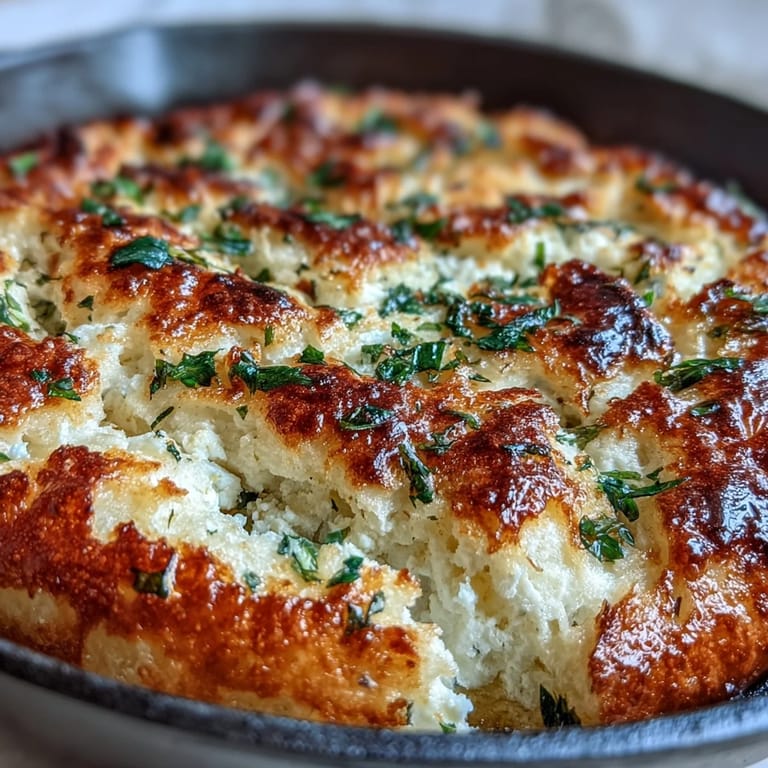 Goldbraun gebackene Fluffy Cottage Cheese Flatbreads mit Kräutern auf hölzerner Arbeitsplatte