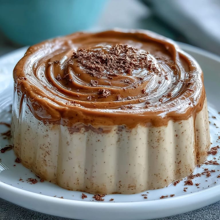 Sechzig Hojicha Pudding auf Teller mit Himbeeren und leichtem Honigtröpfchen zum Dessert.