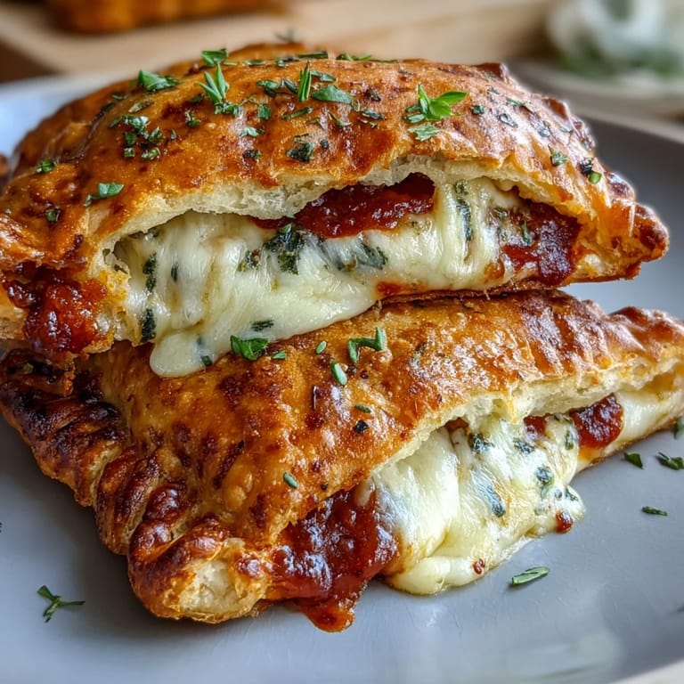 Goldbraune High Protein Pizza Hot Pockets mit knusprigem Teig, zarter Käsefüllung und einem Teller für den schnellen Hunger.