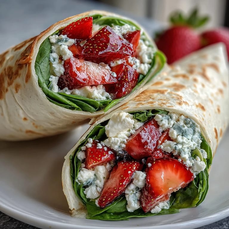 2. Farbenfrohe Wraps mit süßen Erdbeeren, frischem Spinat, cremigem Ziegenkäse und knackigen Nüssen.