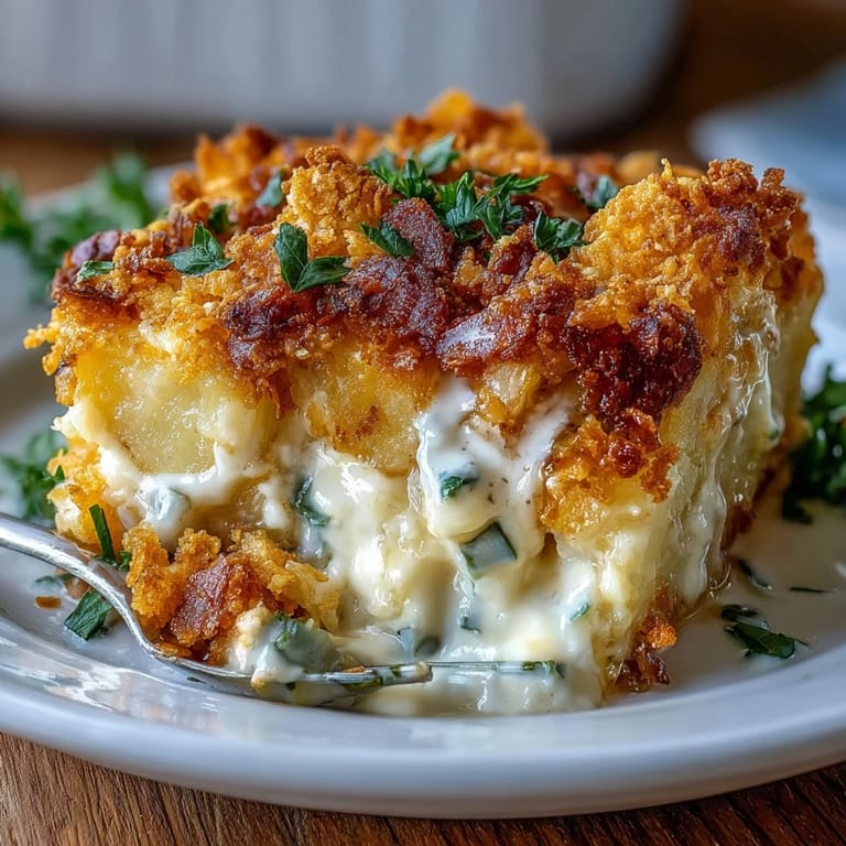 Scharfer Cheddar-Jalapeño-Kartoffelauflauf - cremige Hash Browns mit geschmolzenem Käse und frischen Jalapeños.  