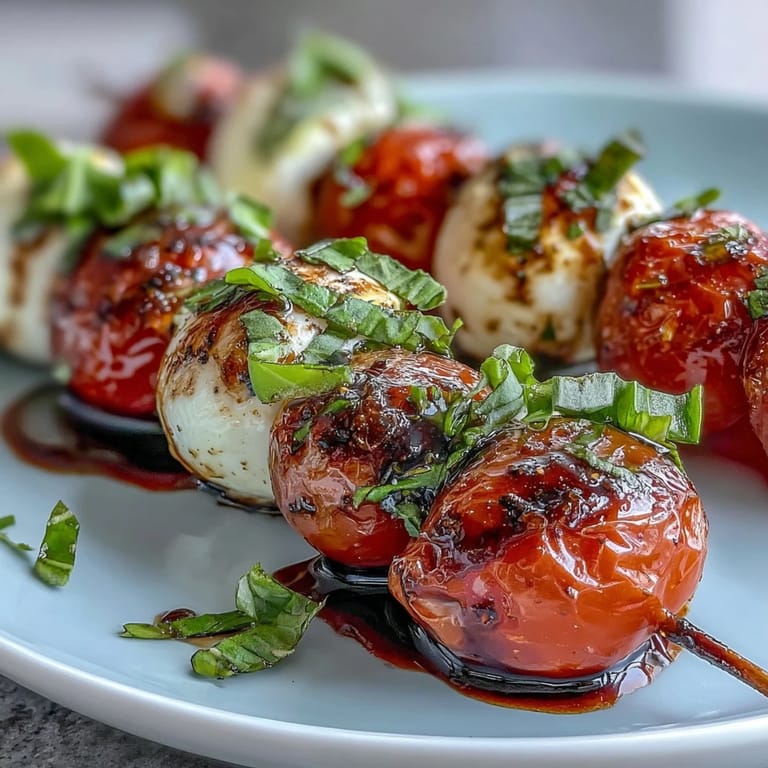 2. **Lebendige Caprese-Spieße mit Balsamico-Reduktion: bunte Cherrytomaten, zarter Mozzarella und frisches Basilikum für gesellige Outdoor-Mahlzeiten.**  