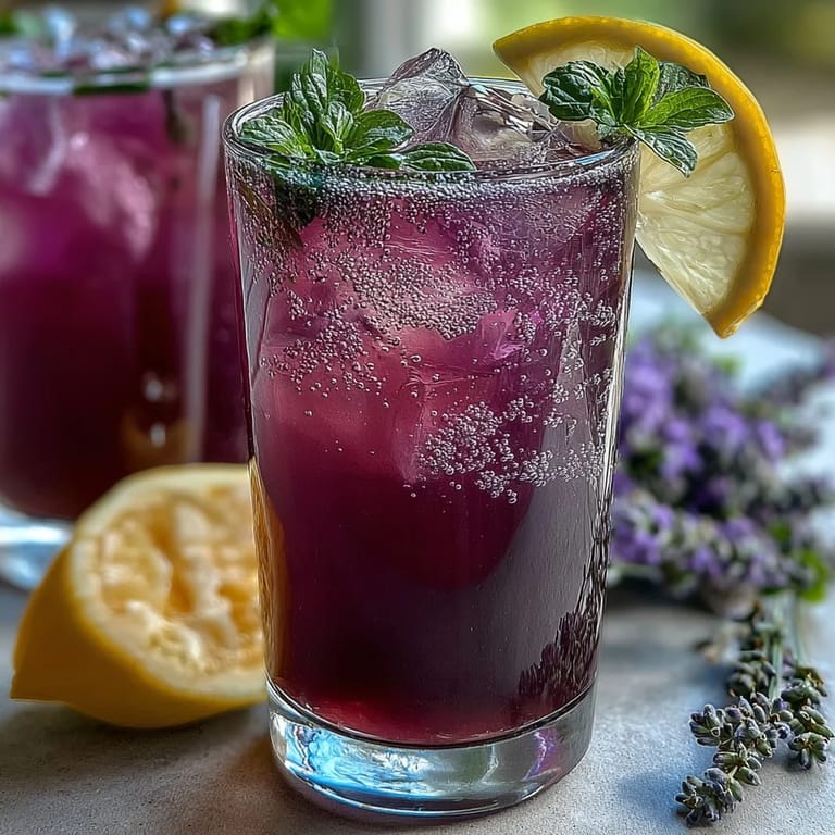 3. Aromatisches Lavender Lemonade mit Eis, Zitronenscheiben und Minze – ideal für warme Tage.