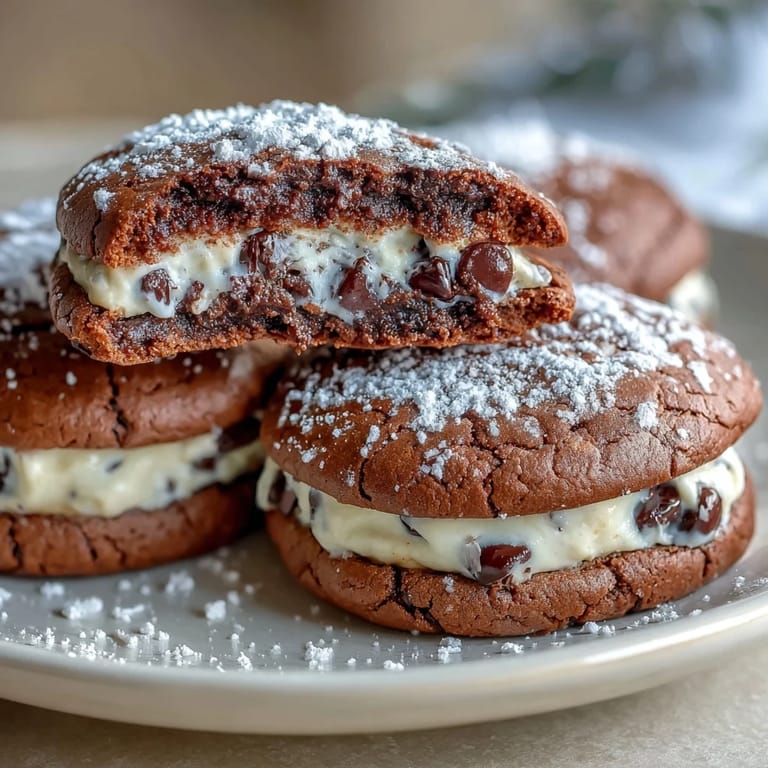 1. Dekadente Brownie-Mix-Kekse mit cremiger Frischkäsefüllung, perfekt für amerikanische Dessert-Liebhaber.  