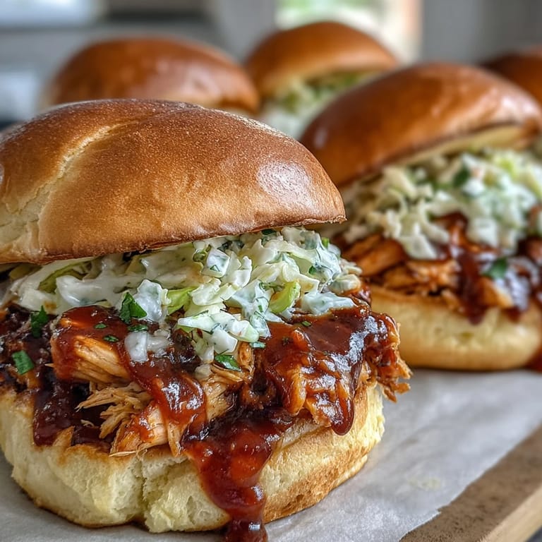 BBQ-Hähnchen-Sandwiches mit rauchiger Barbecue-Note und frischem Krautsalat.