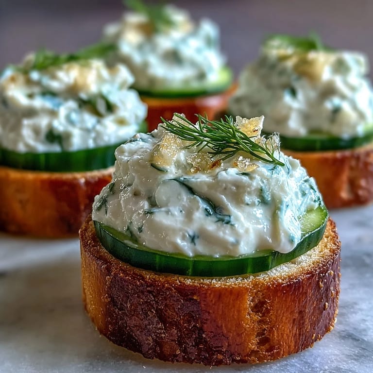 Erfrischende Gurken-Canapés mit cremiger Benedictine-Füllung und appetitlicher Garnitur.