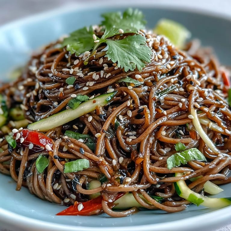 Leichter Soba-Nudelsalat mit einem Hauch von Ingwer und Sesam – perfekt gekühlt.