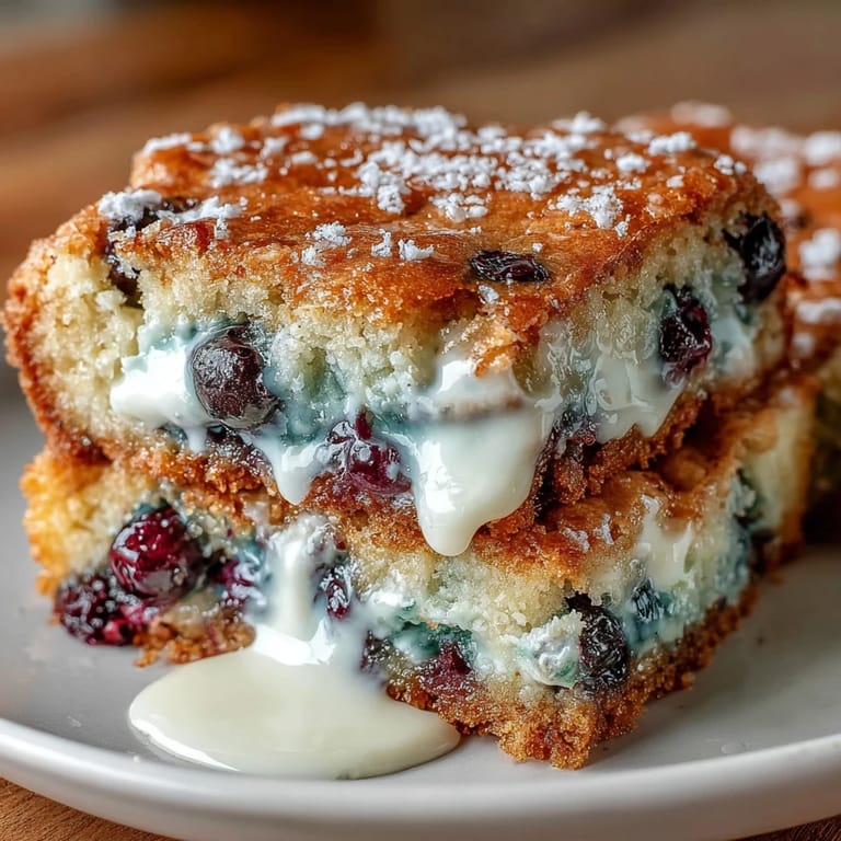 Herrliche White Chocolate Lemon Blueberry Blondies, ein cremiger Genuss mit Zitronenguss.
