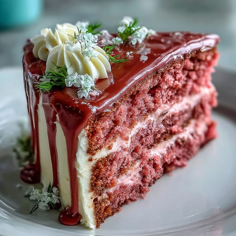 Festliche Brautschleier-Rosé-Samttorte, servierfertig mit luxuriösem Goldakzent.