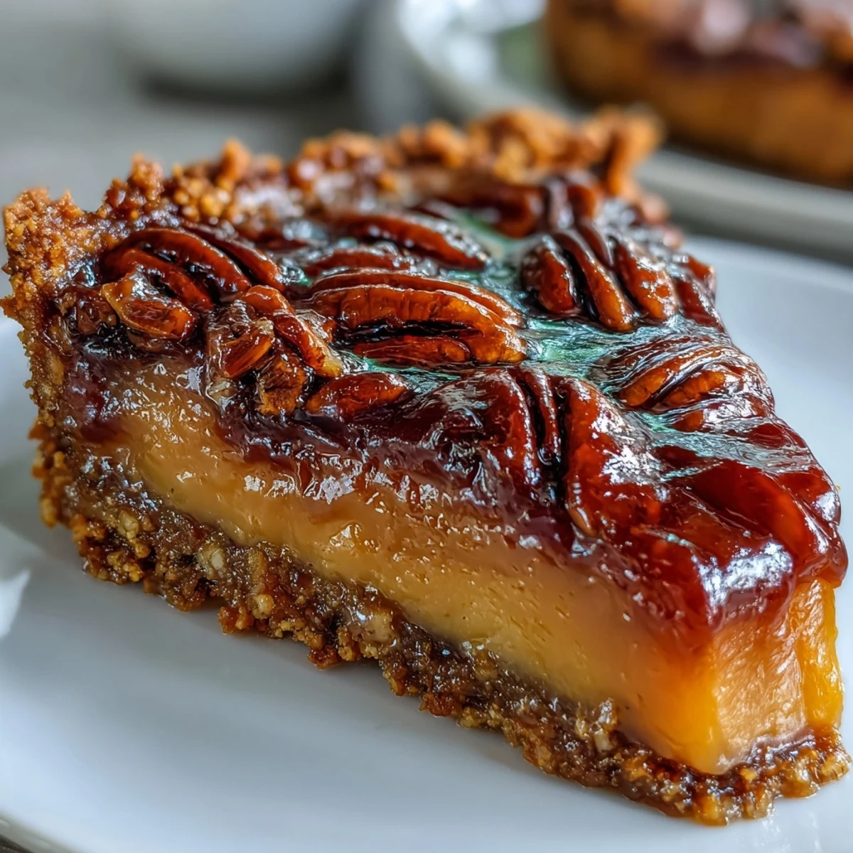 Ein köstlicher Candied Yams Pie mit knusprigem Pekannussboden, perfekt für festliche Anlässe.