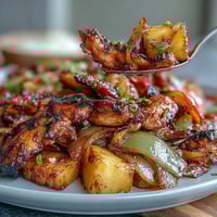 Hähnchen-Ananas-Blätterteig-Fajitas mit buntem Paprika, saftigem Hähnchen und süßer Ananas, perfekt für eine schnelle Tex-Mex-Mahlzeit.  