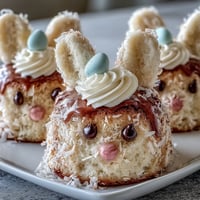 Süße Mini-Osterhasen-Kuchen mit fluffiger Buttercreme und bunten Dekorationen, perfekt für Kinderpartys.
