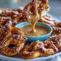 Festlicher Snack-Board mit Brezeln und Dips für den Spieltag – perfekt zum Teilen während des großen Spiels.