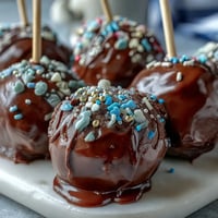 Kuchenpops in Schulfarben mit goldenen Streuseln, perfekt für die Abschlussfeier.