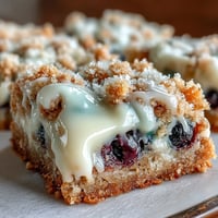 Saftige White Chocolate Lemon Blueberry Blondies mit goldenen Rändern, perfekt gebacken.